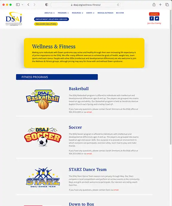 design for wellness and fitness activities page