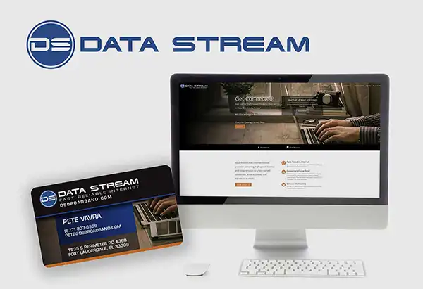 image of computer with dynamic website design for data stream
