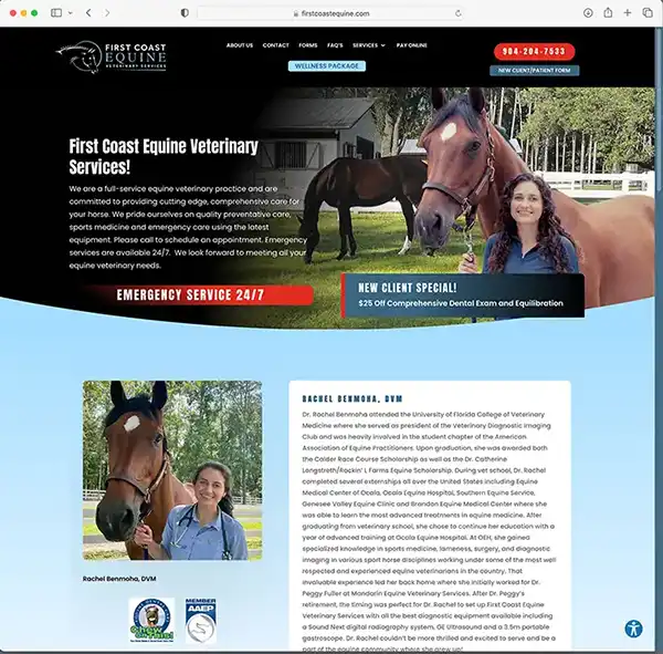 Home page website design for First Coast Equine